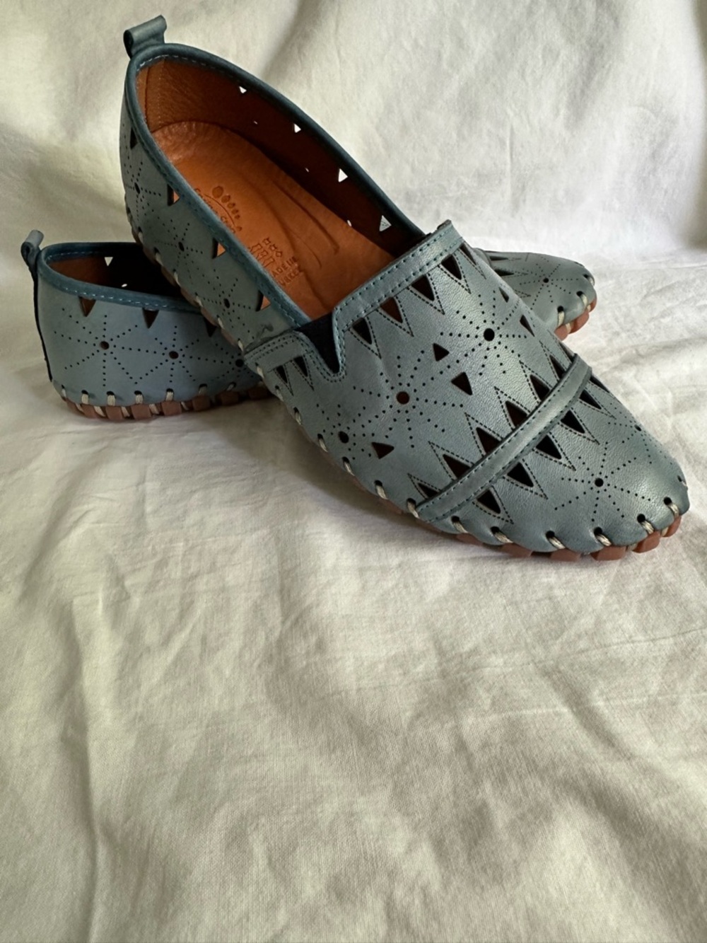 Spring Step Fusaro Perforated Slate Blue Slip-On Loafers W 7.5-8/EU38 Boho